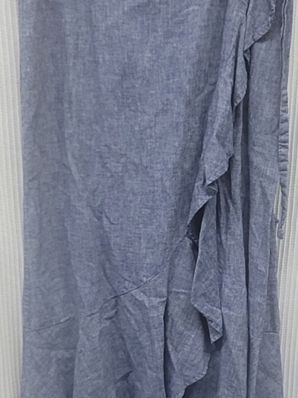 Express Women's Boho Linen Cotton Light Chambray Tie Wrap Ruffle Midi Skirt - Picture 4 of 5